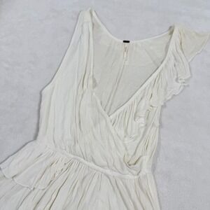 Free People White Gauze Ruffle Wrap Mini Dress Sleeveless Boho Small S OB403666